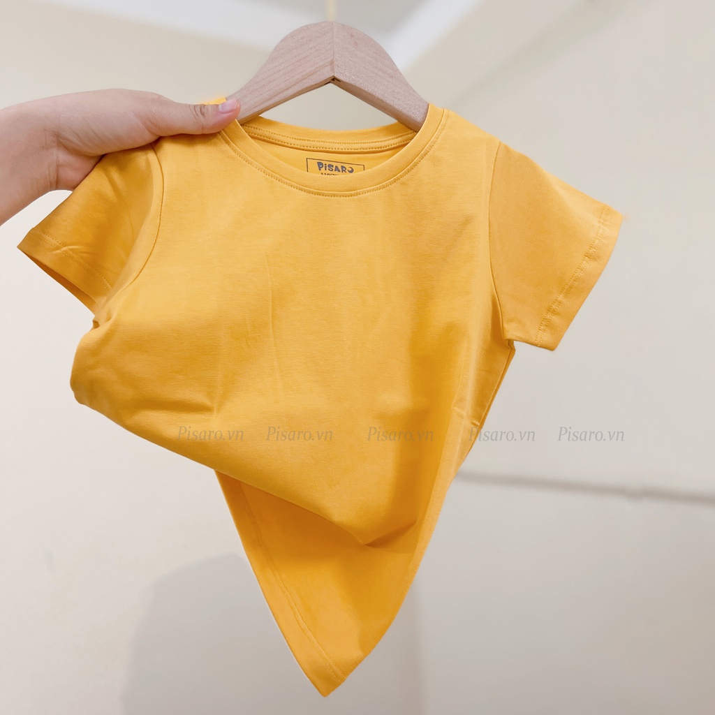 Áo thun trơn bé gái bé trai Pisaro Kids, Áo phông cộc tay mùa hè trẻ em vải cotton 100% mềm mịn