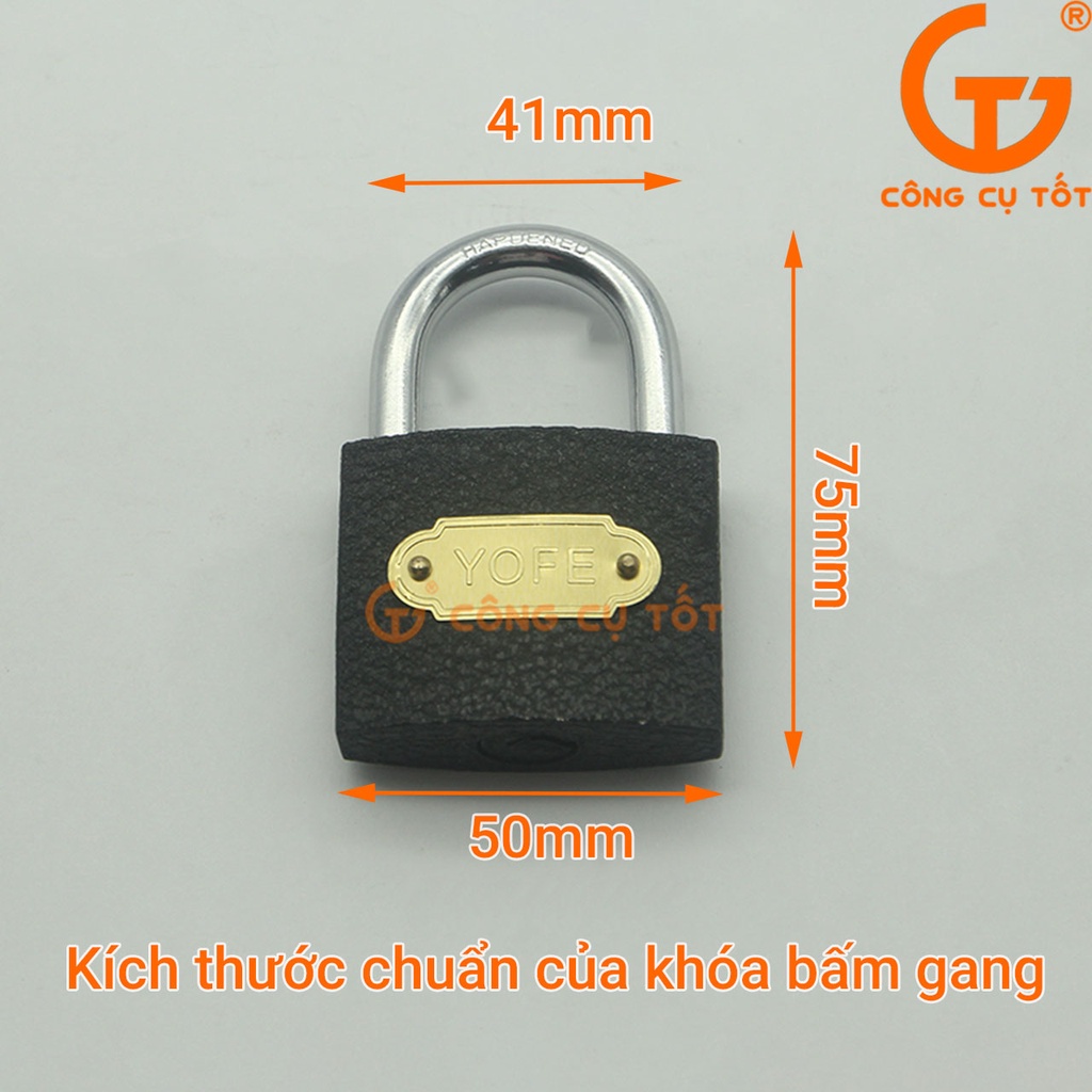 Khóa treo bấm gang nhám đen cỡ 50mm