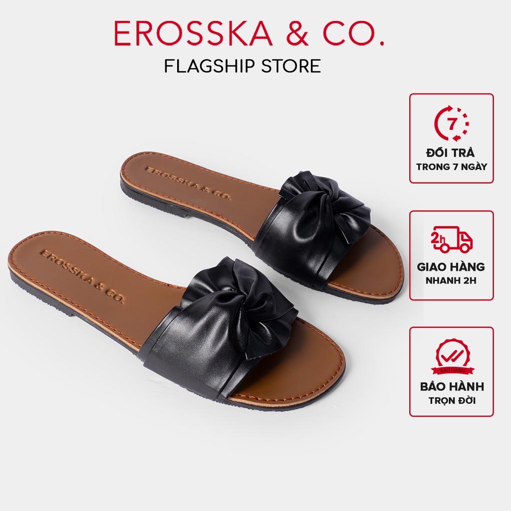 Dép đi biển thời trang Erosska 2021 phối nơ xoắn chéo màu đen _ DE032