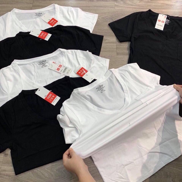 Áo thun cổ tim Pull&bear chất đẹp, dáng basic - kèm clip ảnh thật