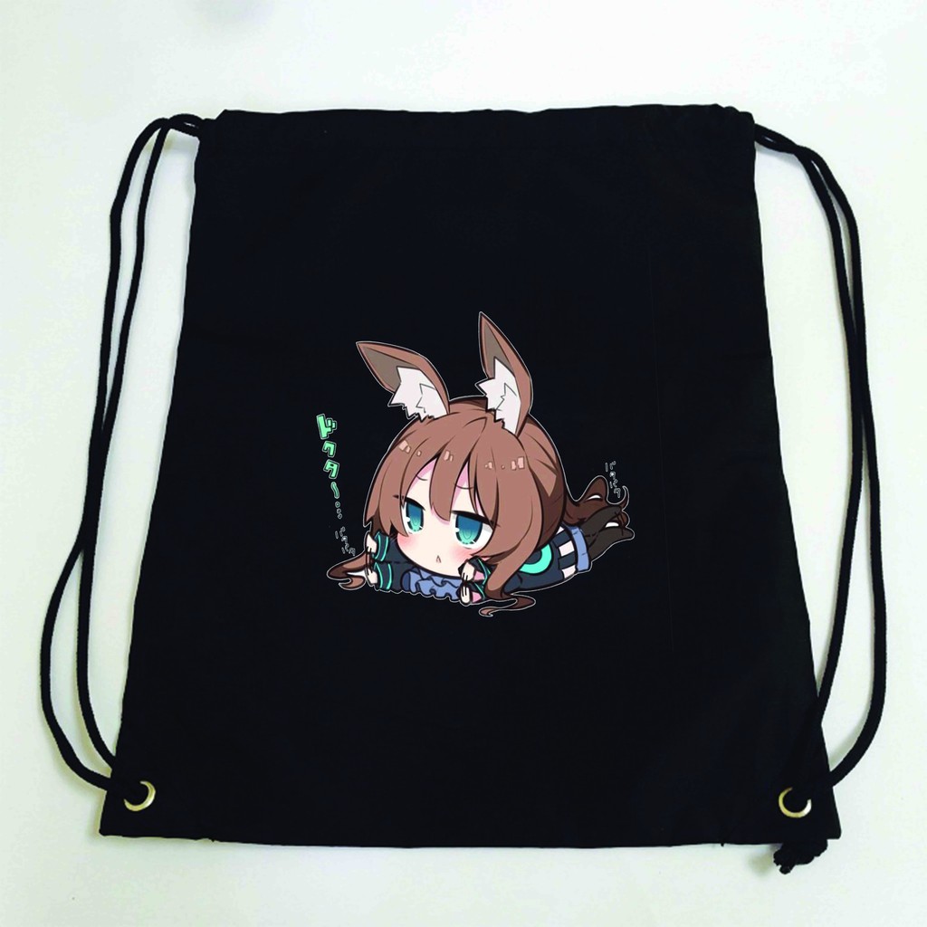 Balo dây rút đen in hình ARKNIGHT game anime chibi túi rút đi học xinh xắn thời trang