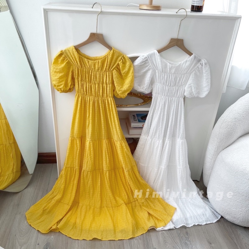 Váy đầm maxi dáng dài chất xốp không nhăn vintage trơn pastel nàng thơ nhẹ nhàng nữ tính dễ thương | BigBuy360 - bigbuy360.vn