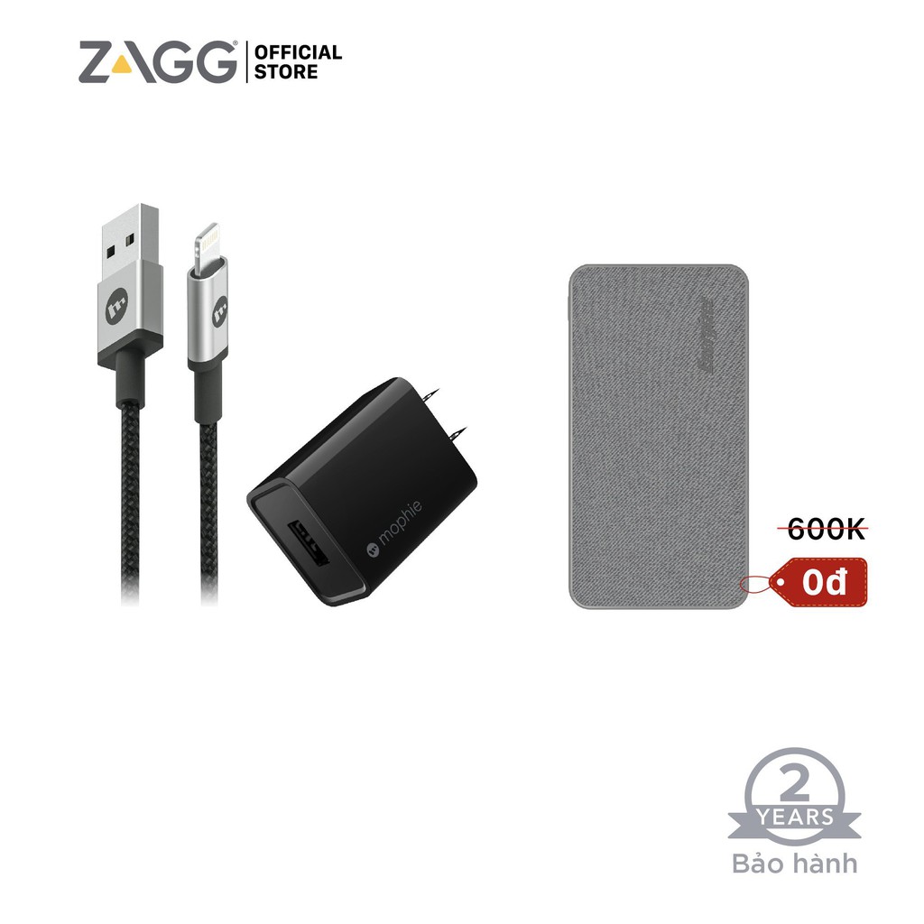 Combo: Sạc nhanh Mophie 10w - Cáp Mophie lightning 1M - Sạc dự phòng bọc vải Energizer Fabric 10000mAh - UE10043