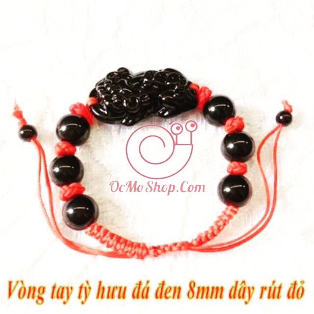 Vòng tay dây rút đỏ handmade kết hợp Tỳ Hưu Đen may mắn phong thủy