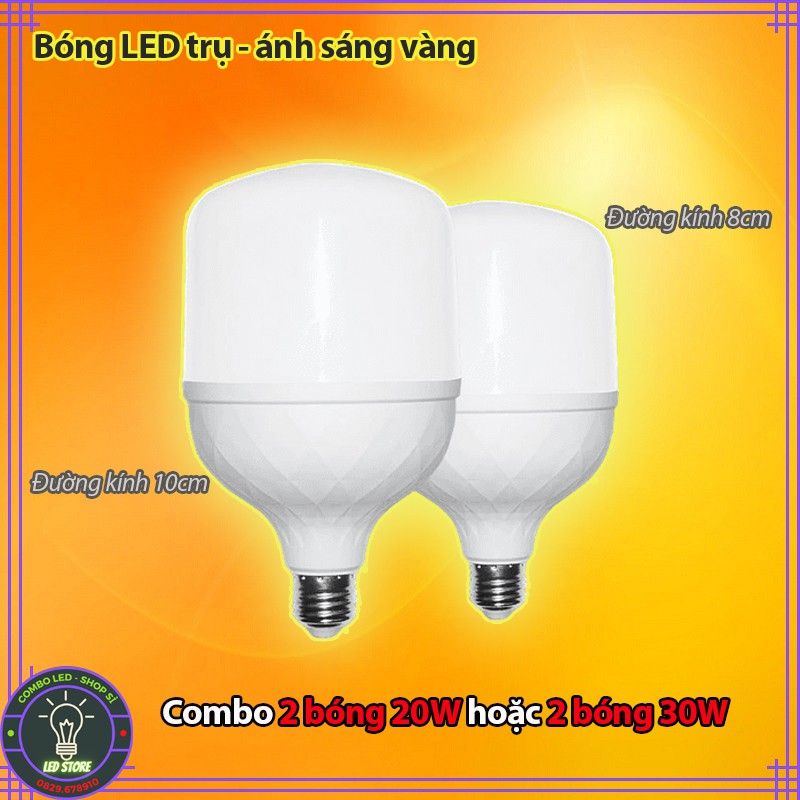 Combo 2 bóng đèn LED trụ ánh sáng vàng 20W / 30W - mẫu mới nhất 2021 (nhiệt độ màu 3000K - bảo hành 12 tháng)
