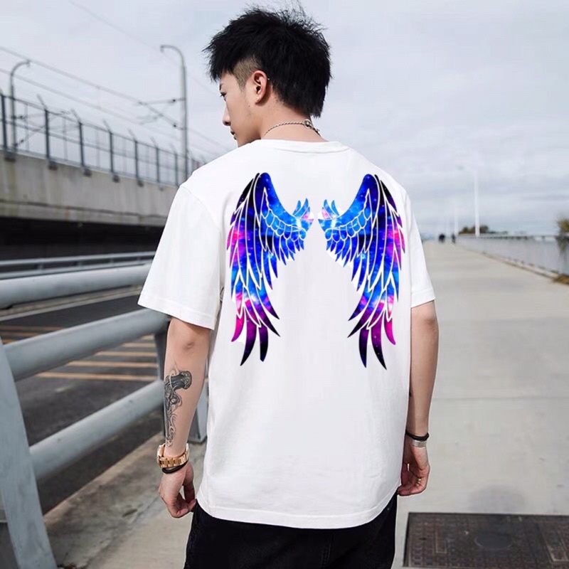 bst các mẫu áo phông tay lỡ unisex bassic tee nam nữ in đôi cánh thiên thần 7 màu