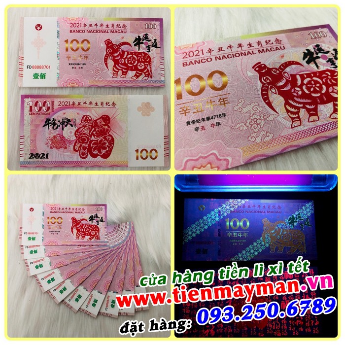 [RẺ SẬP SÀN] Tiền 100 dola macao hình con trâu 2021 tờ tiền mang màu đỏ may mắn