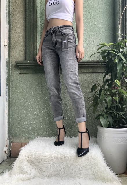 QUẦN JEAN BOY BAGGY VNXK CO DÃN MẠNH xám trơn