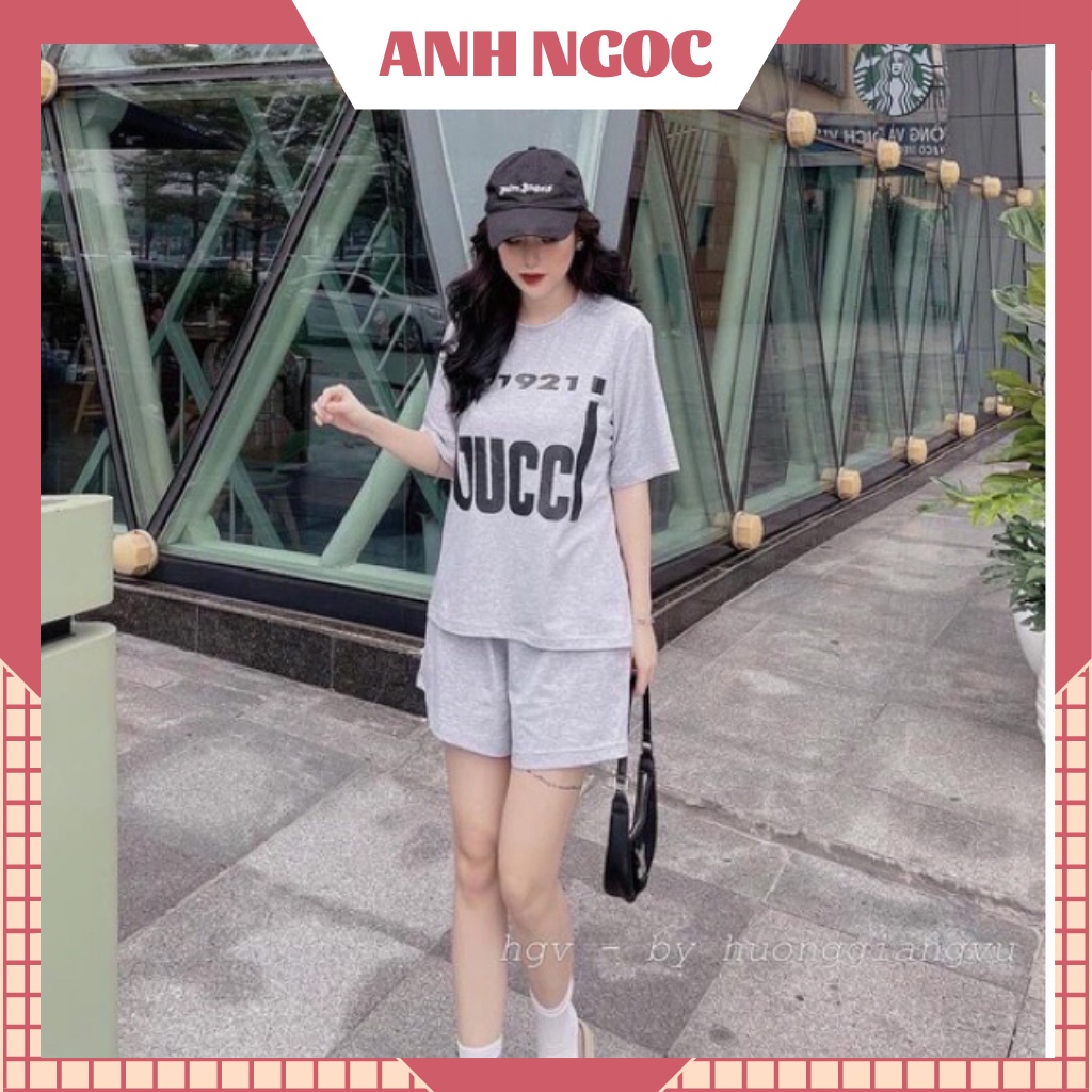 Set áo phông quần short nam nữ gucci, bộ cộc tay form rộng, đồ bộ nữ cộc tay dễ thương hai màu đen và ghi