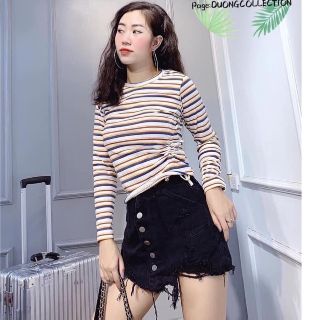 Áo len kẻ dài tay rút eo hot hit 2019