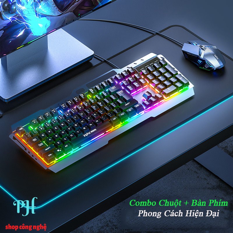 Bàn Phím Giả Cơ Kim Loại INPHIC V680 Có Dây Phím Có Đèn Nền Siêu Đẹp RGB Hỗ Trợ 4000DPI Chơi Game Chuyên Nghiệp