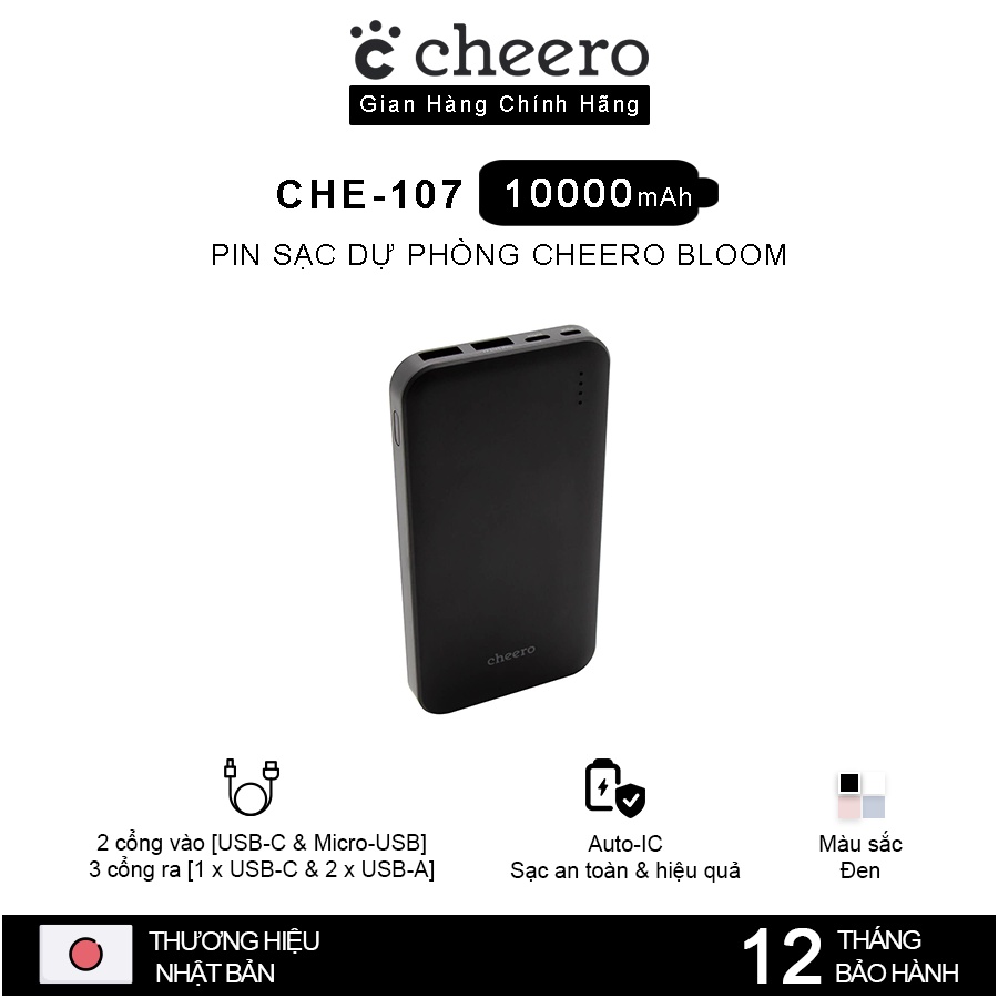 Pin Dự Phòng Sạc Nhanh CHEERO CHE-107 10000mAh - Hàng Chính Hãng