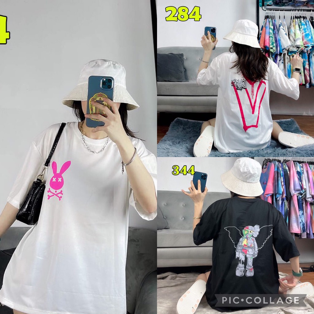 Áo thun tay ngắn unisex, áo phông tay lỡ nam nữ không phai màu, 65% cotton, free size 40-75kg - yumi47store