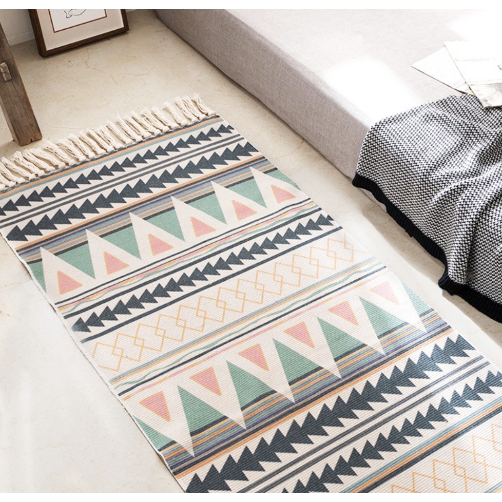 Thảm lót phòng ngủ, trải sàn, thảm sofa vải cotton và lanh thổ cẩm phong cách Bắc  Âu 60cm * 180 CM