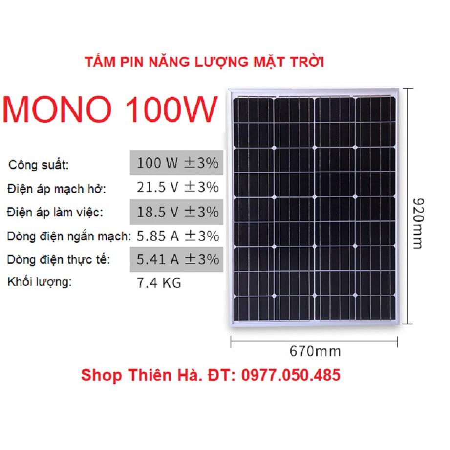 Tấm pin năng lượng mặt trời mono 100w