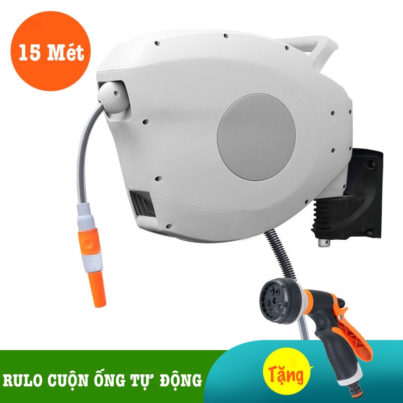 Vòi tưới cây, vòi rửa xe Lionking 15 MÉT (PHIÊN BẢN CAO CẤP). Rulo cuộn ống tự động. TẶNG VÒI PHUN ĐA NĂNG 8 KIỂU PHUN