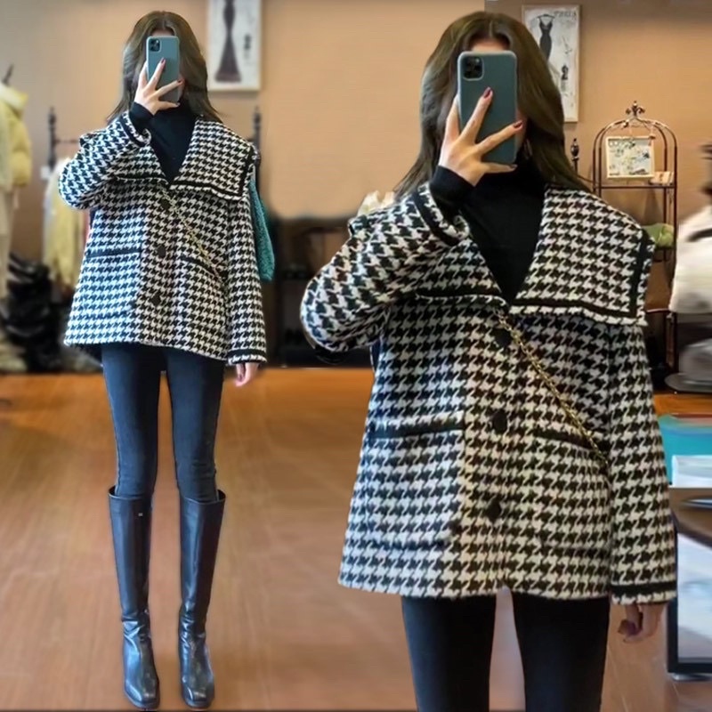Áo khoác hoạ tiết  Houndstooth phong cách hàn quốc.