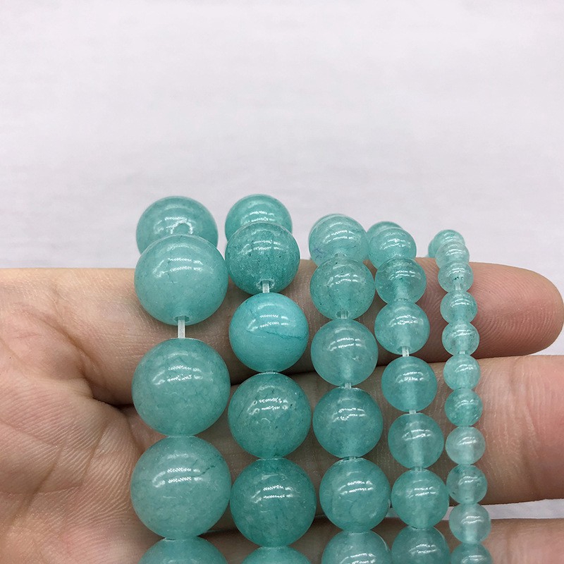 Hạt đá mã não màu xanh lơ ICY hình tròn 4-12mm làm thủ công