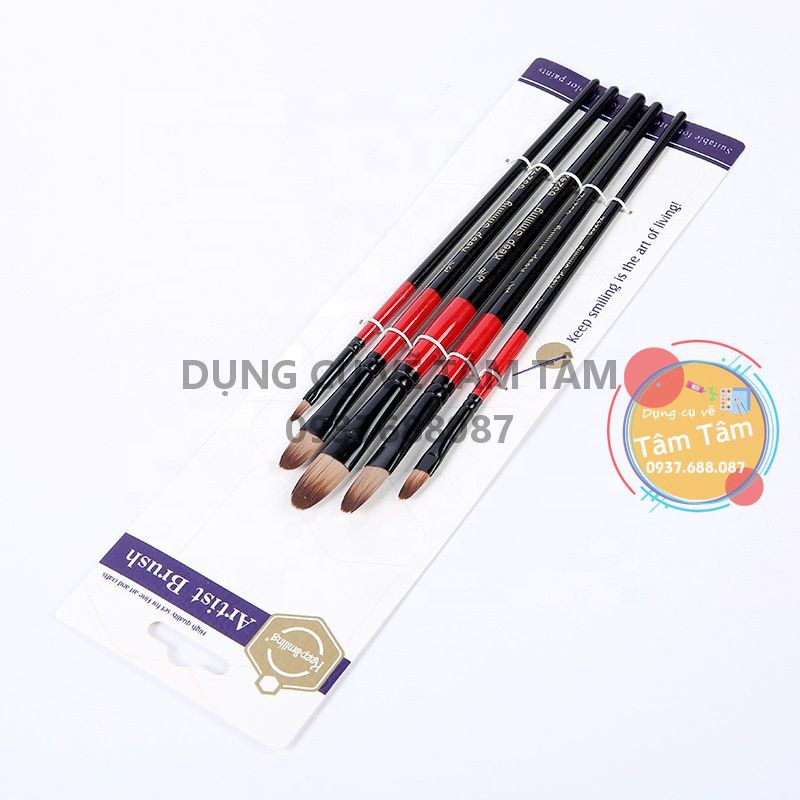 -Bộ cọ đầu oval Keep smiling 6324Z , Cọ Keep Smiling 5 cây thân đỏ đen-