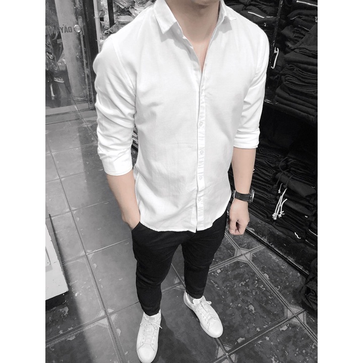 Áo Sơ Mi Nam Dài Tay Trắng Trơn Kiểu Dáng Cổ Bẻ Phong Cách Chất Vải Mềm Mịn Chống Nhăn Trẻ Trung