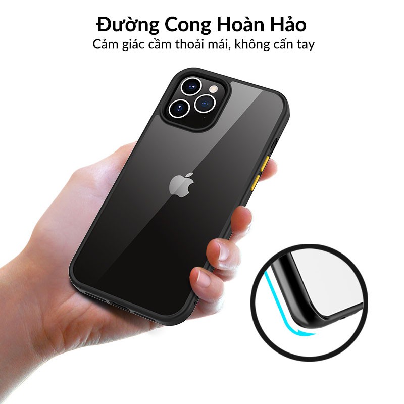 Ốp Lưng iPhone Likgus Lưng Trong Suốt Viền Màu Dùng Cho iPhone 12 Pro Max, 11 Pro Max, Đạt Tiêu Chuẩn Quân Đội