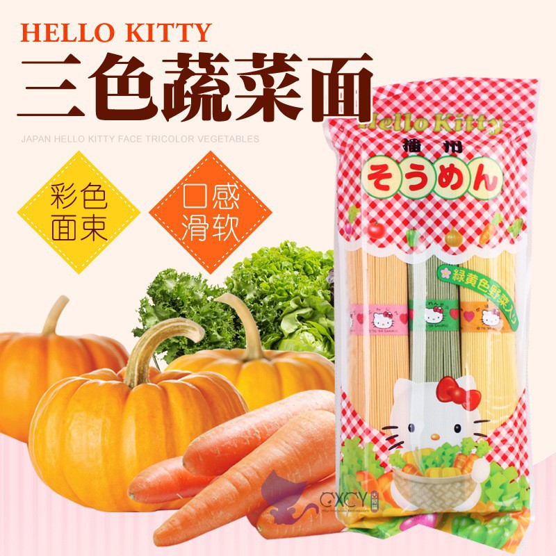 MÌ SOMEN TRÁI CÂY RAU CỦ 3 MÀU HELLO KITTY NHẬT BẢN - GÓI 300GR - DATE 2023