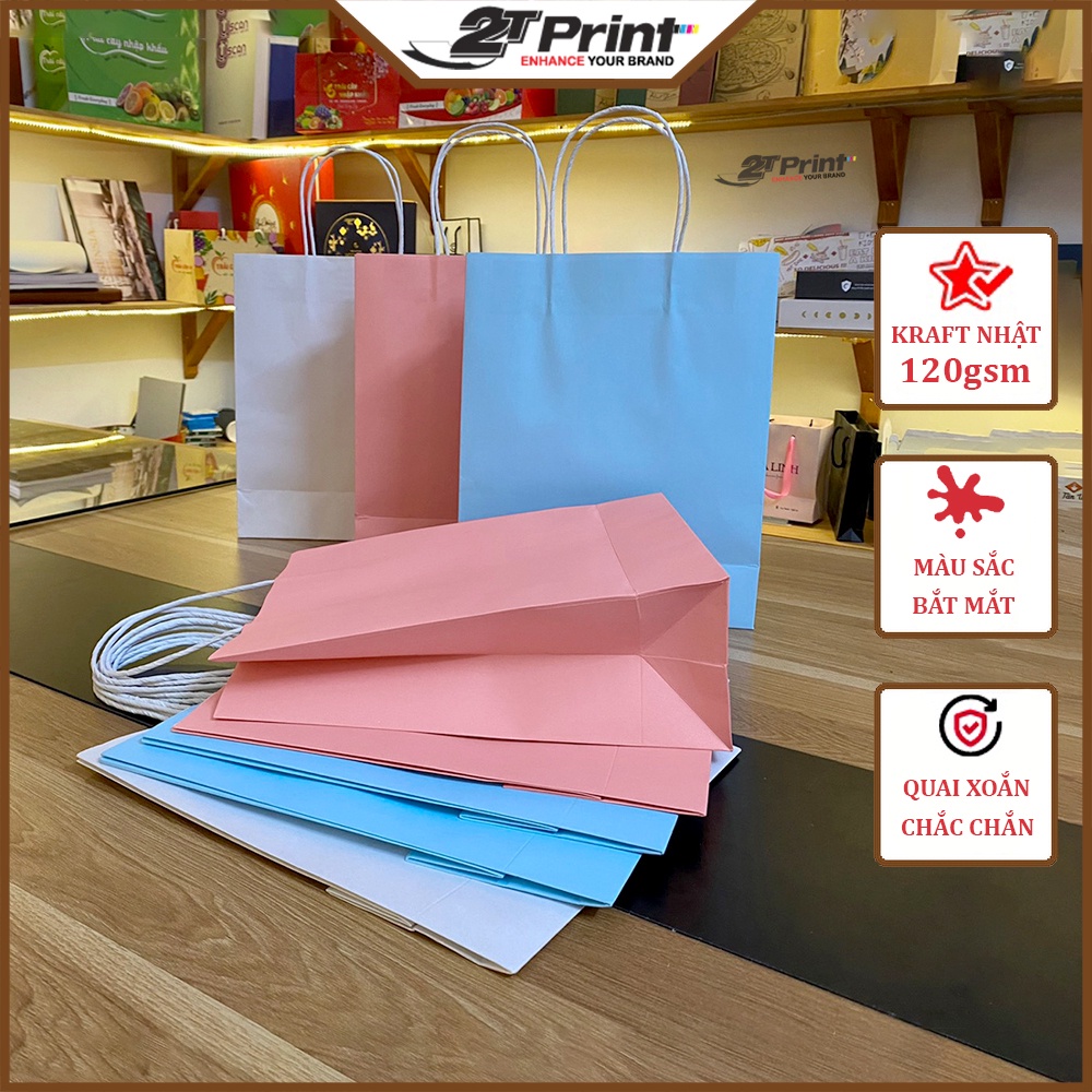 Combo 100 Túi Giấy Đựng Quà Tặng Size 29x24x10cm, Có Quai Xoắn, Chất Liệu Kraft 120gsm Dày Đẹp, Đựng Quần Áo, Mỹ Phẩm