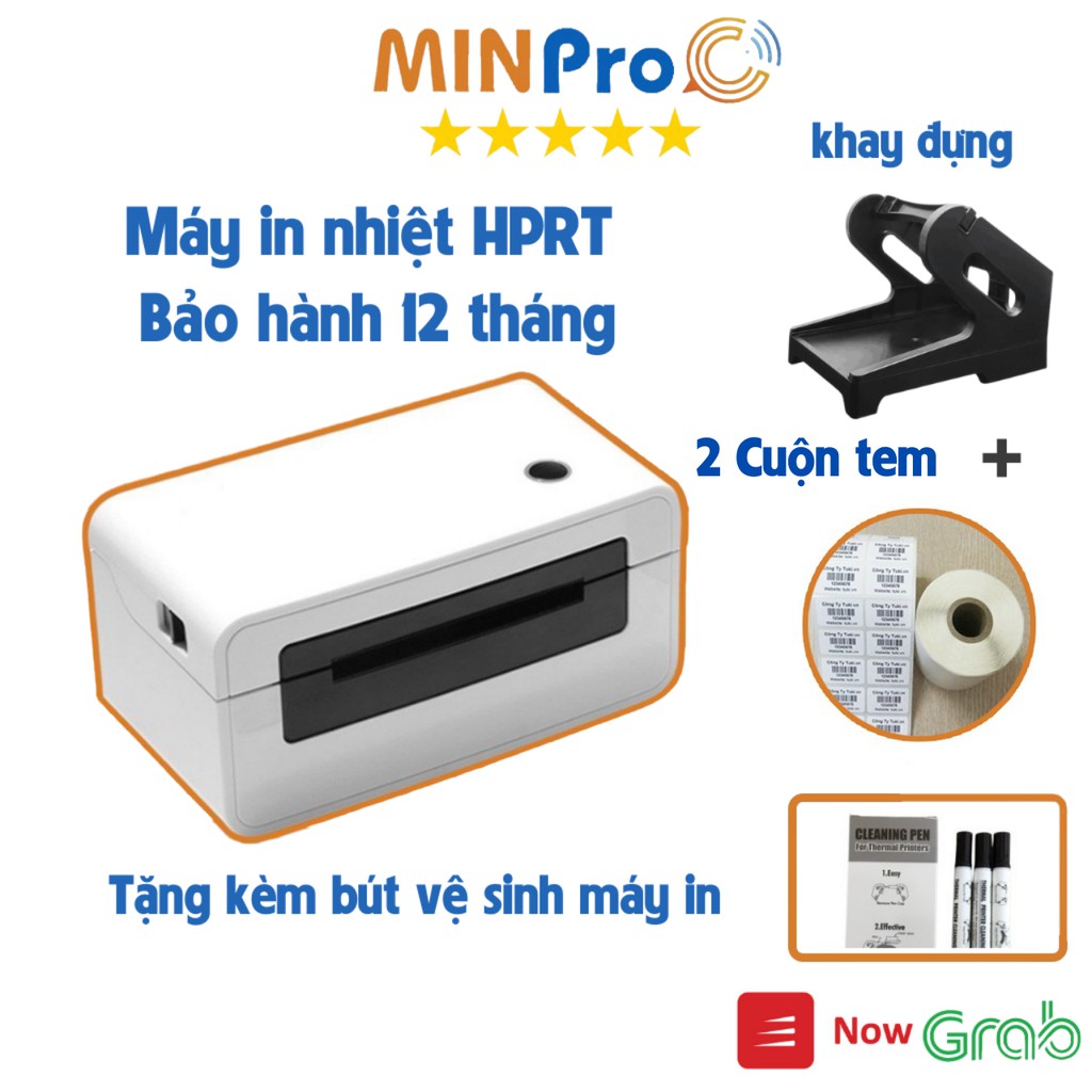 Máy in nhiệt chuyên dụng HPRT N41 in đơn hàng TMĐT kèm khay và 2 cuộn 2 tem 70*22mm Tặng Bút vệ sinh máy in
