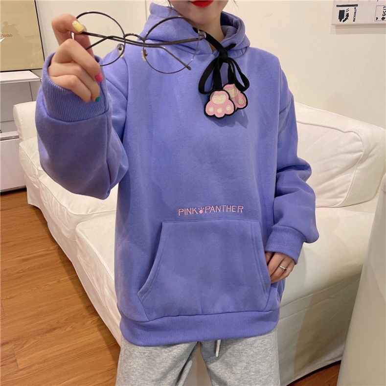 Áo hoodie nỉ lót bông báo hồng siêu dày ấm unisex nam nữ