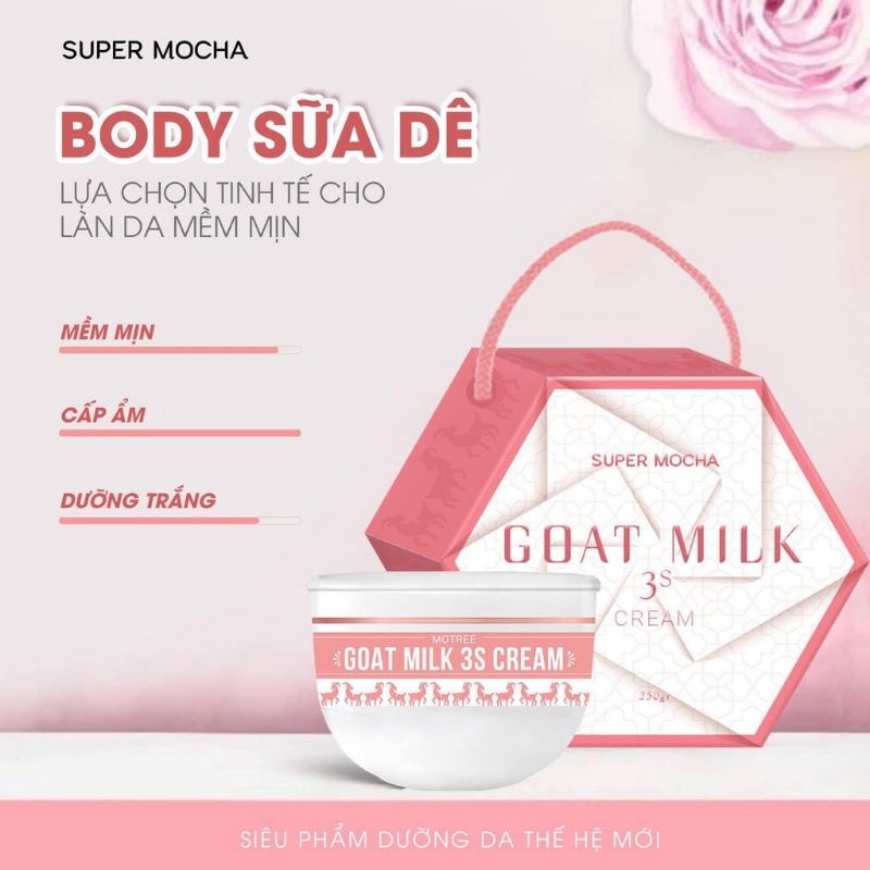 Kem body sữa dê MOCHA, kem dưỡng trắng da, dưỡng ẩm làm mịn da, 1 hộp 200gr