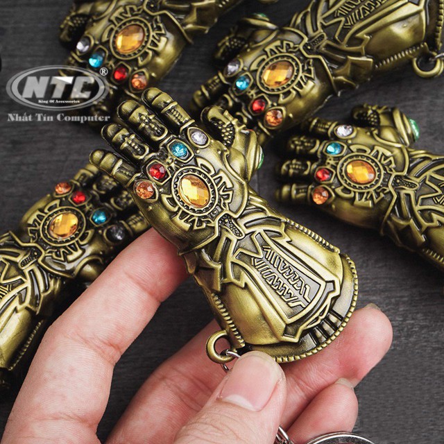 Móc khóa inox găng tay vô cực Thanos đính 6 đá - siêu phẩm Avengers