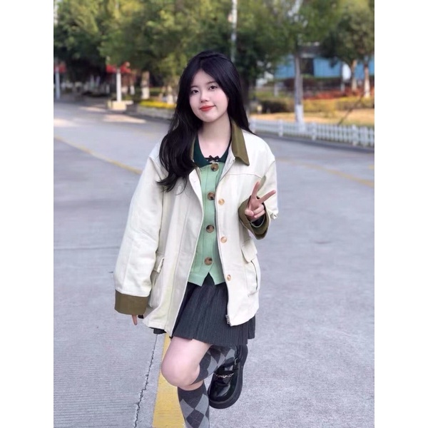 Áo khoác ngoài cổ sơ mi phong cách Vintage