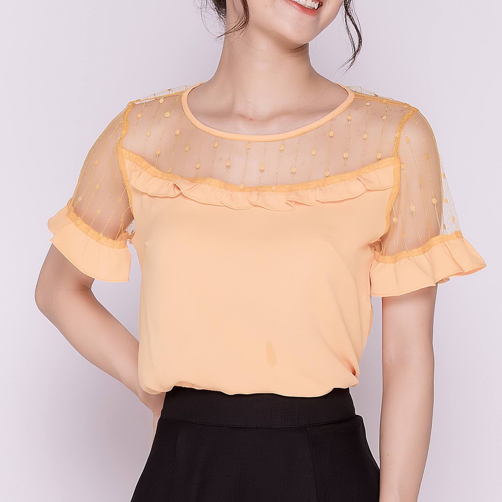 Áo kiểu sơ mi nữ phối ren TKFASHION SMK747