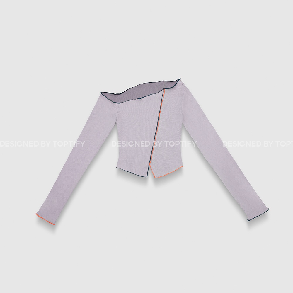 Áo croptop nữ dài tay body TOPTIFY lệch vai viền màu Tia Top A199 | BigBuy360 - bigbuy360.vn