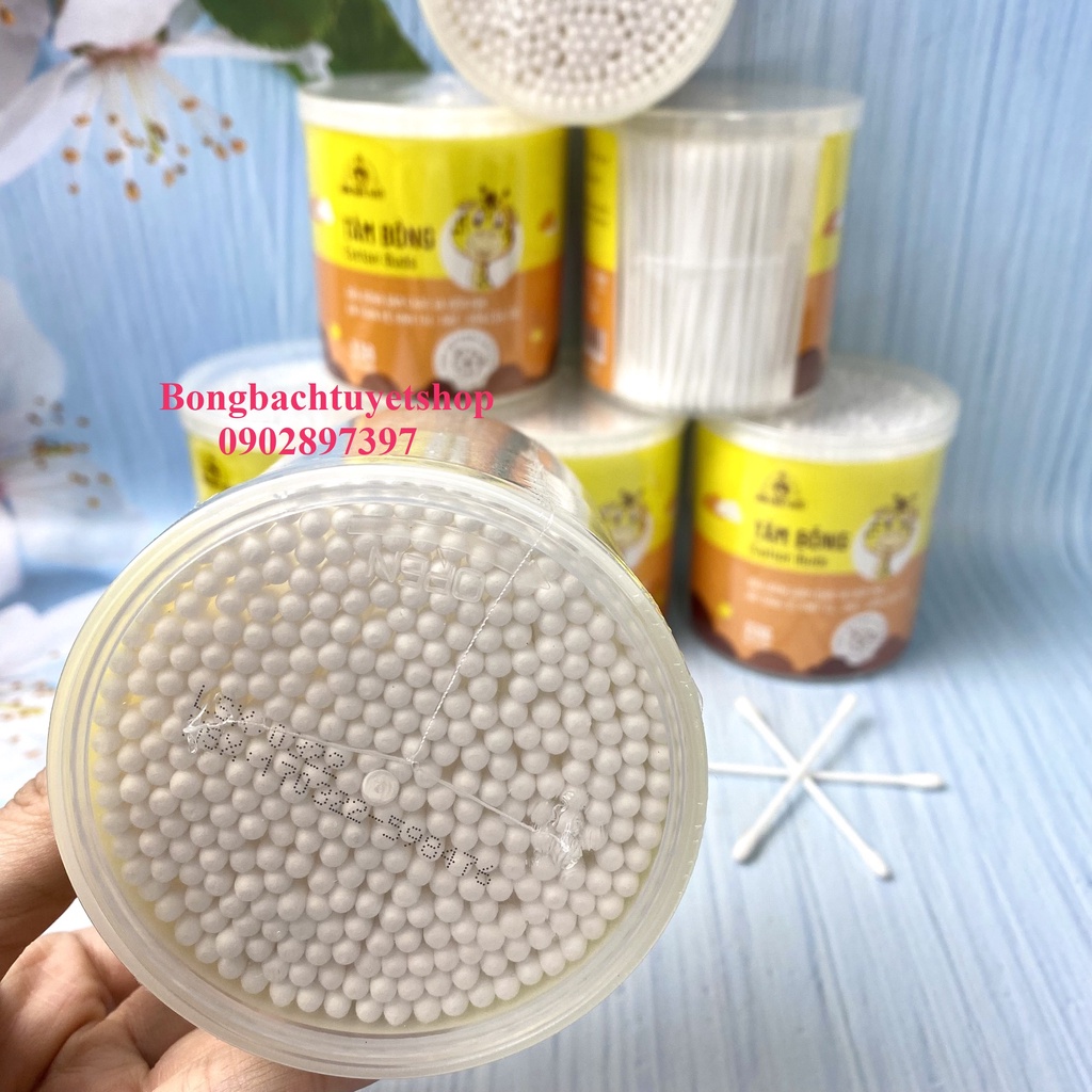Tăm Bông Cho Bé 336 Que HỘP TRÒN XOAY - Tăm Bông Kotton Care For Kid HỘP TRÒN Bông Bạch Tuyết