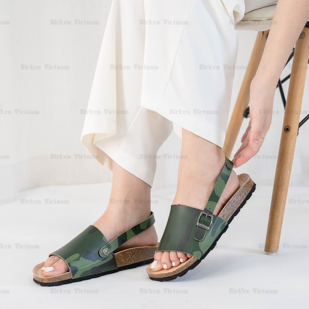[ New Style ] Mã R22 Sandal ĐẾ TRẤU Da PU Camo Rằn Ri Quai Nguyên Tấm Cách Điệu Unisex Birken Vietnam Bioline