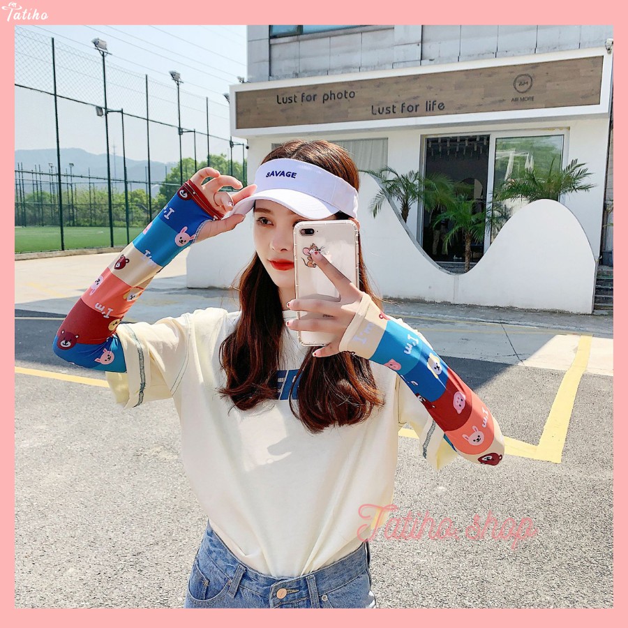 [Hàng Xịn, Giá Tốt] Găng Tay Xỏ Ngón Chống Nắng Tia UV Thoáng Khí Họa Tiết Dễ Thương Nhiều Màu - Mã OT001