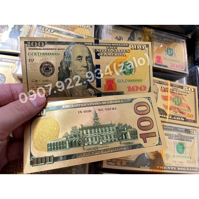 Bộ 7 tờ đô Plastic mạ vàng kỷ niệm may mắn , quà lưu niệm phong thủy