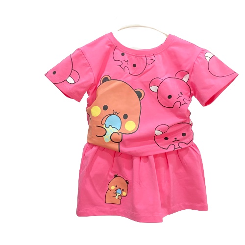 Sét Váy Bé Gái Đầm thun gấu Bộ áo thun chân váy kèm chip đùi cho bé gái Mềm Mát