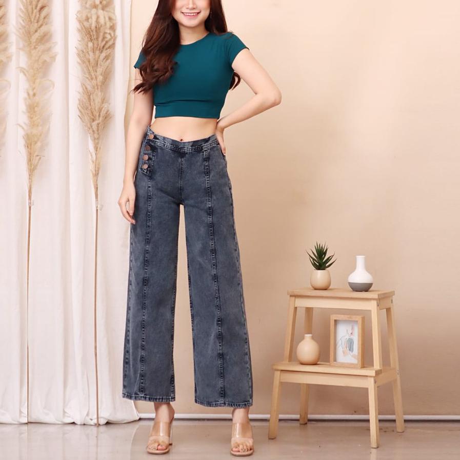 Hàng Đầu HOPYLOVY - Quần Jeans Ống Thụng Phía Trước Cho Nữ Karlita, qt0...