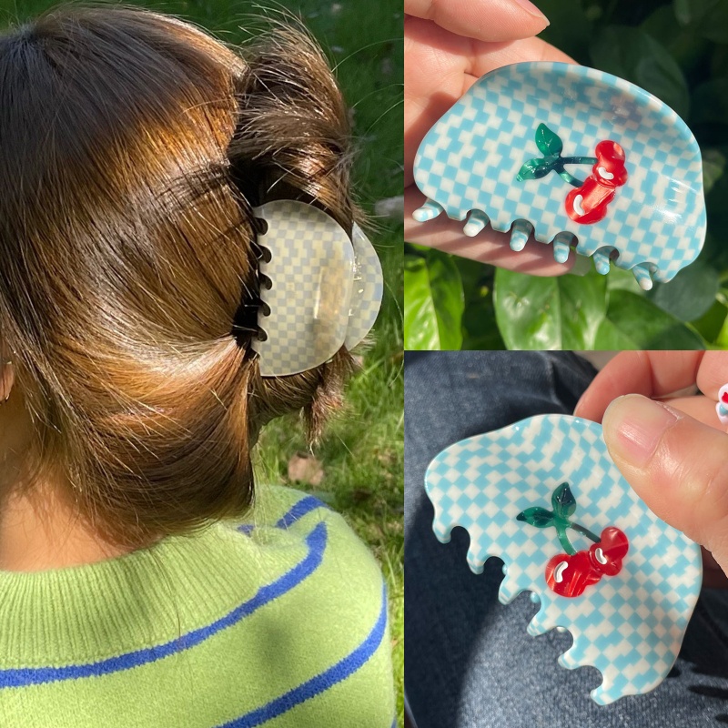 Kẹp Tóc Dài Mỏng Nhẹ In Họa Tiết Caro / Hoa Cúc Xinh Xắn Thời Trang Cho Nữ