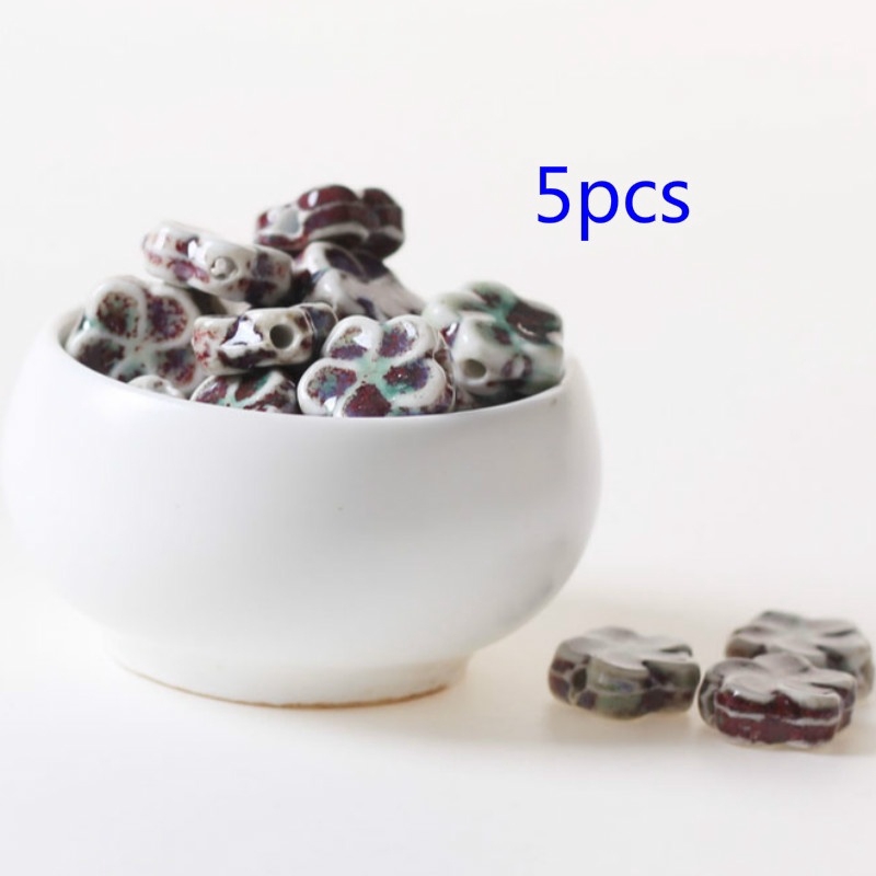 Bộ 5 hạt cườm hình bông hoa tự làm vòng đeo tay xinh xắn đáng yêu bằng sứ