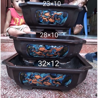 Bộ 3 chậu vuông gốm dày và nặng hàng cao cấp