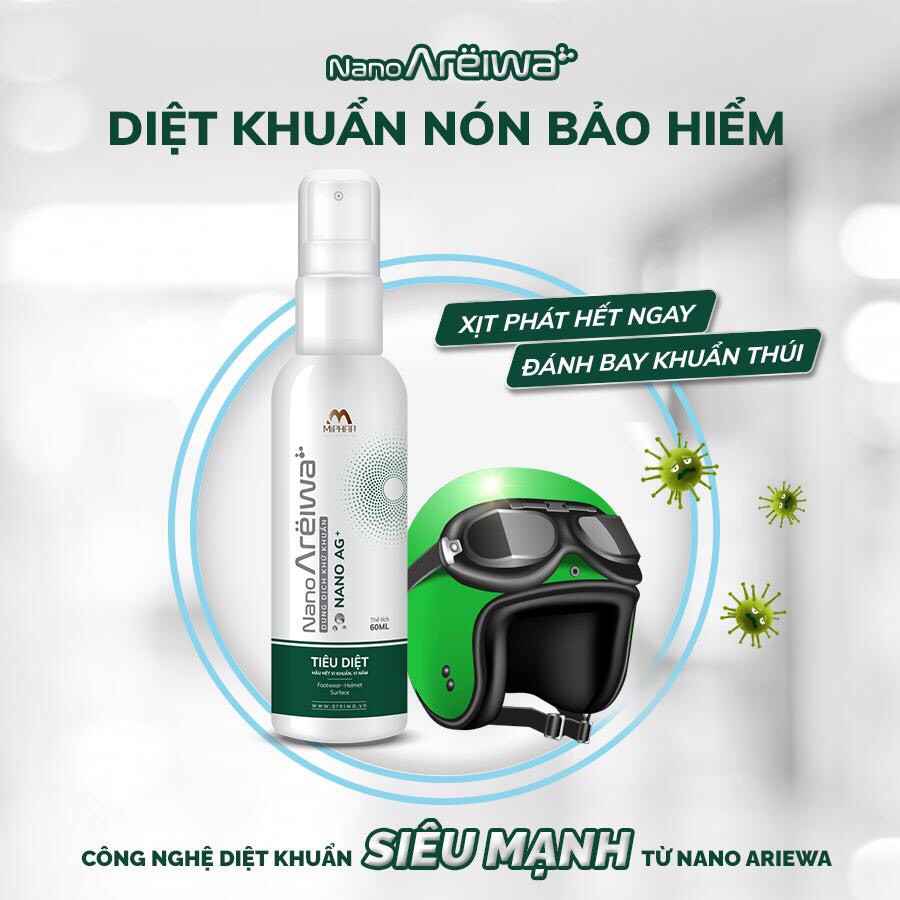 Nước xịt diệt khuẩn nano bạc Nano Areiwa 60ml, khử khuẩn, sát khuẩn, khử mùi giày, điện thoại, đồ chơi, nón bảo hiểm