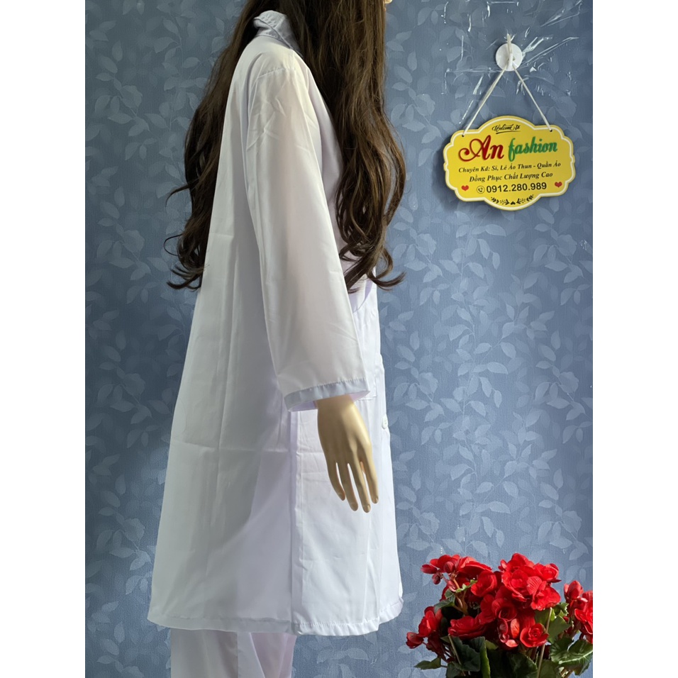 Combo 5 Áo Blouse Trắng Điều Dưỡng, Áo Bác Sĩ, Dược Sĩ tay dài, phủ mông _ Hình chụp thật
