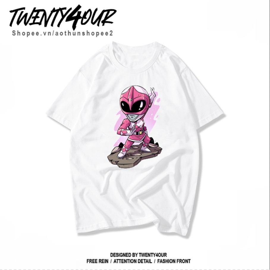 Áo Phông Tay Lỡ Power Rangers Siêu Nhân Gao Hồng Chibi in Hình Thiết Kế Form Rộng Unisex 100% Cotton