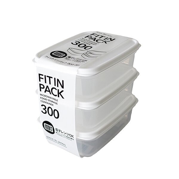 Set 3 hộp nhựa nắp dẻo 300ml Fitin Pack (màu trắng) NHẬT BẢN
