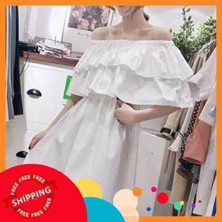 Váy trễ vai loại 1 - đầm trắng trễ vai đi biển -