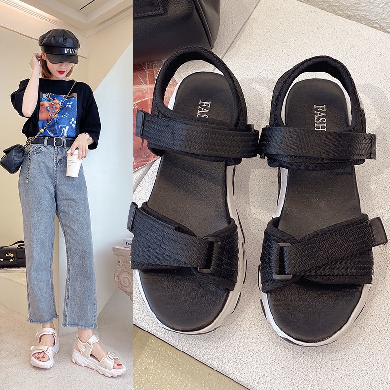 Giày Sandal Cao Gót Đế Dày Quai Dán Dày Dặn Phong Cách Hàn Quốc Thời Trang Mùa Hè 2023 Mới Cho Nữ