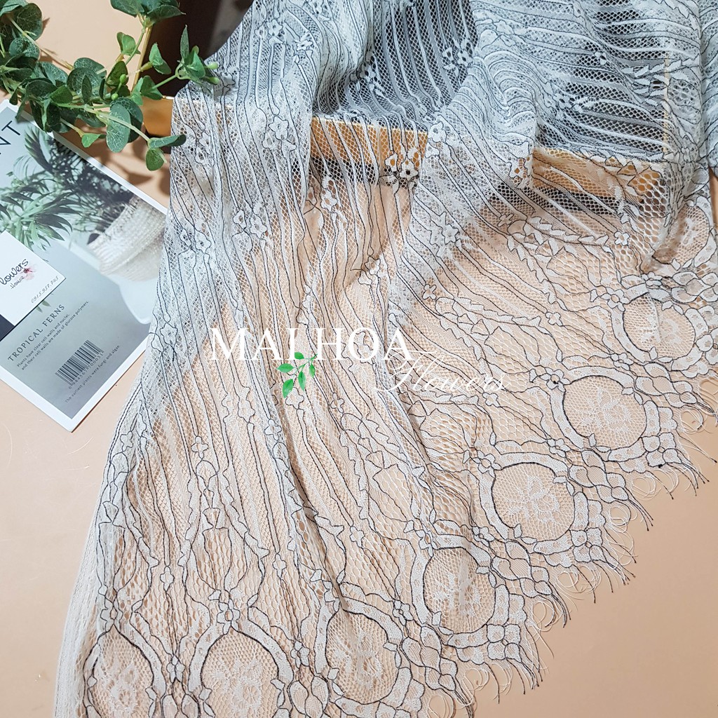 (Thanh lý) Vải ren may áo váy màu ghi chất mềm mại mỏng rủ đẹp có vết lỗi nhẹ Maihoaflower